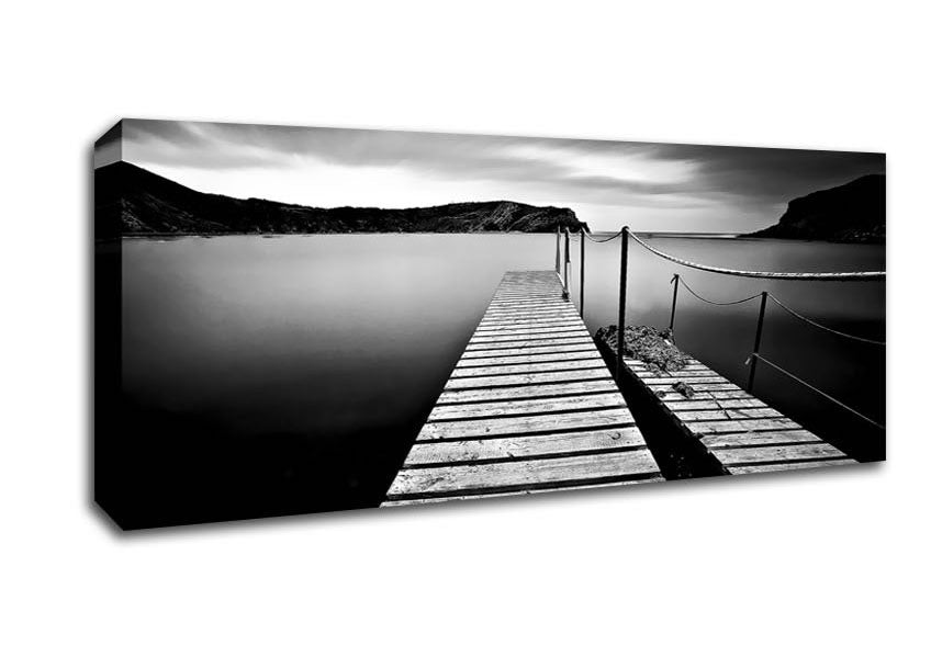 Abstract Pier B n W canvas art mounted on a 44mm box frame, showcasing a striking black and white design.