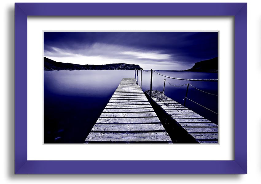 Abstract Pier Purple framed print showcasing a serene pier design in vibrant purple hues, elegantly framed and ready to hang.