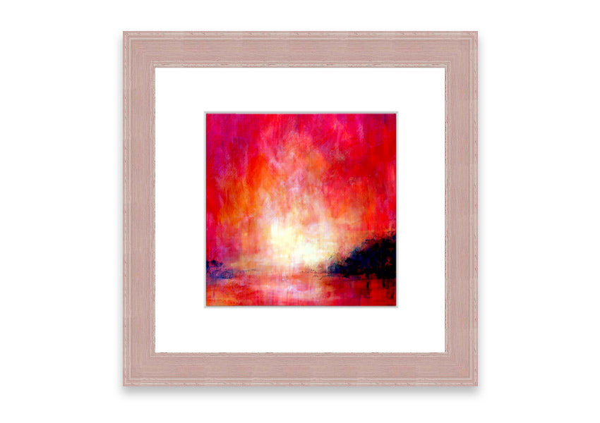 Framed Abstract Pink River print showcasing soft pink hues and modern design, ready to hang.