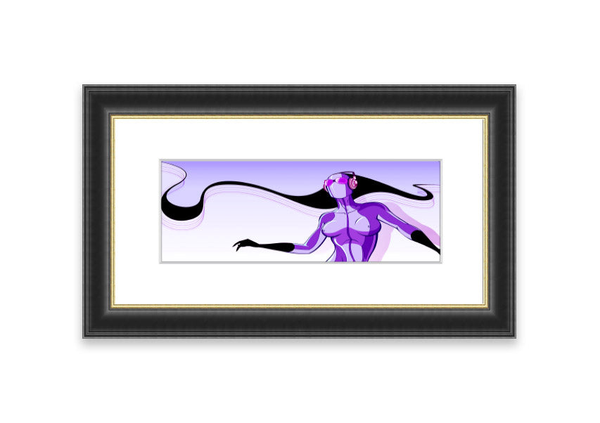 Framed print of an abstract purple alien design, showcasing vibrant colors and unique artistry, ready to hang.