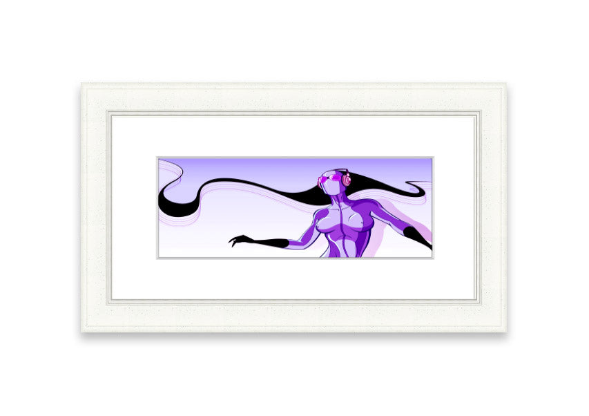 Framed print of an abstract purple alien design, showcasing vibrant colors and unique artistry, ready to hang.