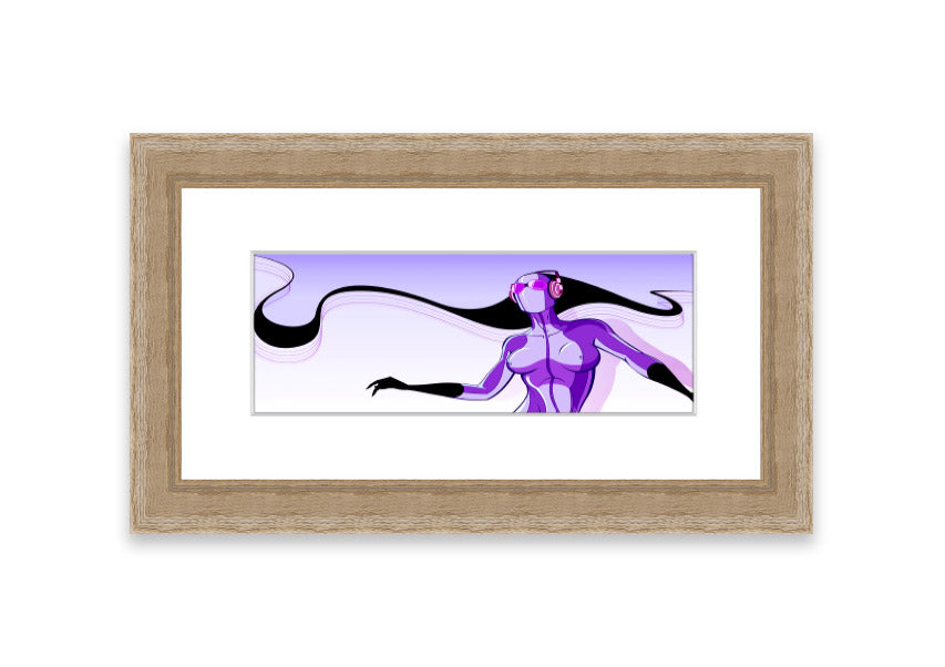 Framed print of an abstract purple alien design, showcasing vibrant colors and unique artistry, ready to hang.