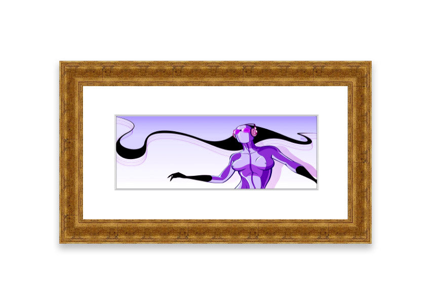 Framed print of an abstract purple alien design, showcasing vibrant colors and unique artistry, ready to hang.