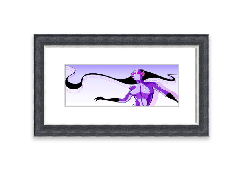 Framed print of an abstract purple alien design, showcasing vibrant colors and unique artistry, ready to hang.