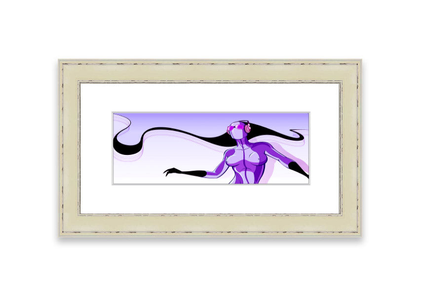 Framed print of an abstract purple alien design, showcasing vibrant colors and unique artistry, ready to hang.