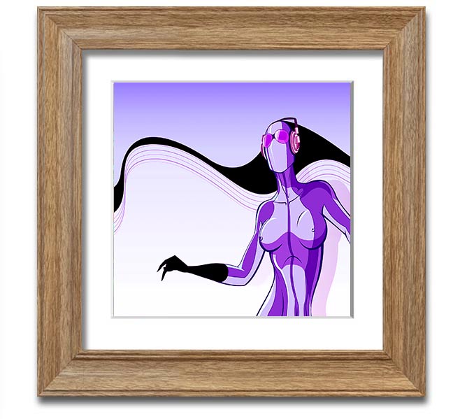 A vibrant abstract artwork featuring a purple alien design in a square frame, showcasing modern artistic flair.