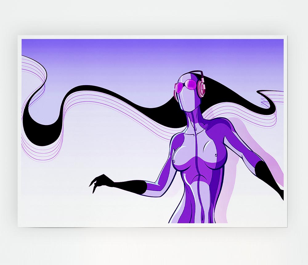 A vibrant abstract canvas poster featuring a purple alien design, showcasing intricate details and colors.