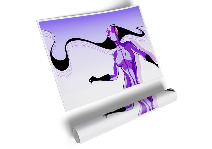 A vibrant abstract canvas poster featuring a purple alien design, showcasing intricate details and colors.