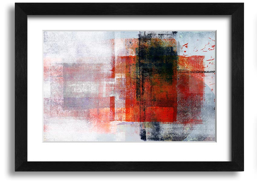 Abstract red square paint roller framed print, showcasing vibrant colors and modern design, ready to hang.