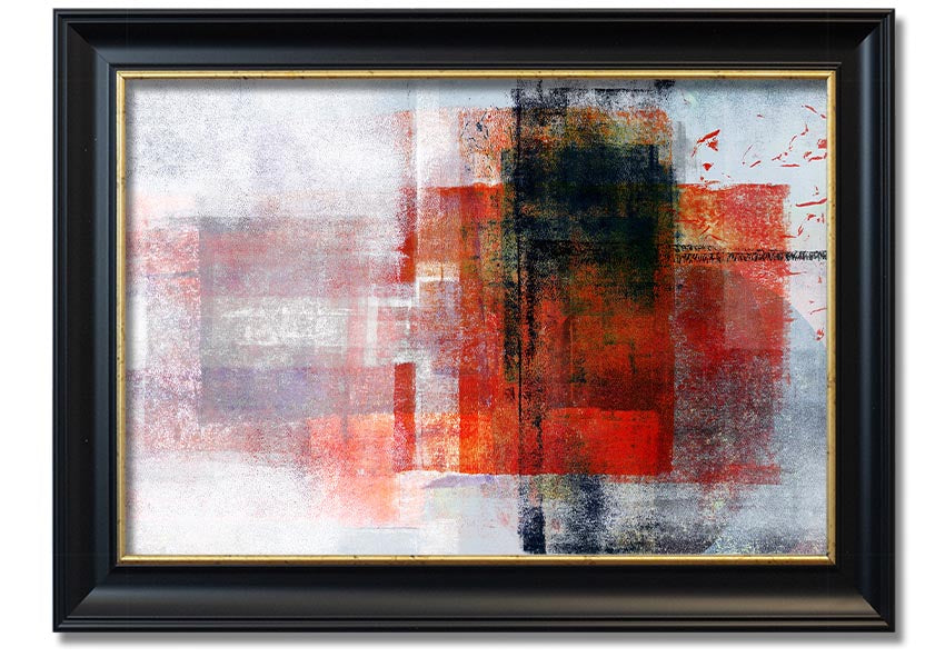 Abstract red square paint roller framed print, showcasing vibrant colors and modern design, ready to hang.