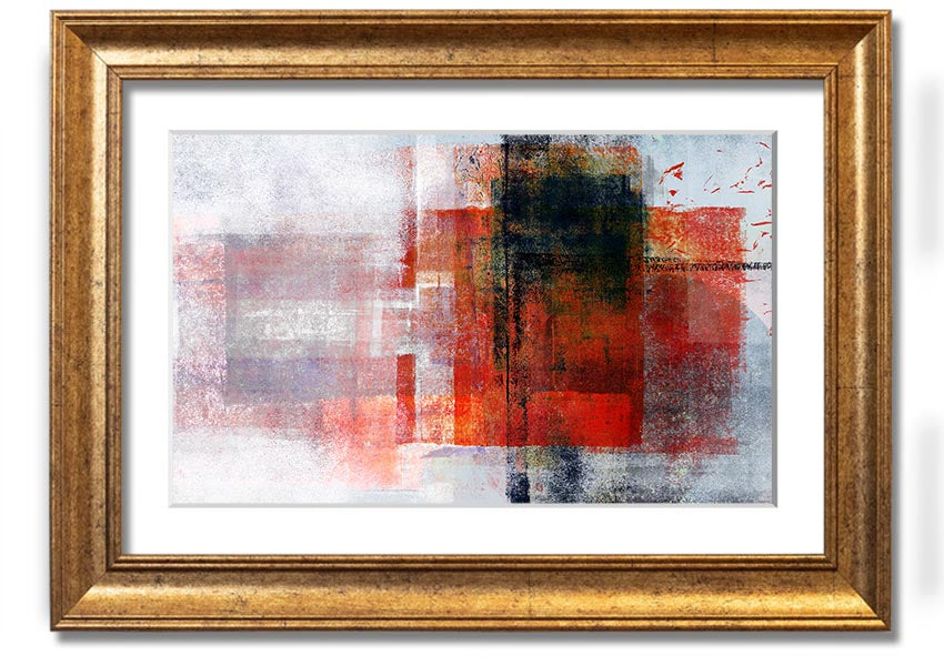 Abstract red square paint roller framed print, showcasing vibrant colors and modern design, ready to hang.