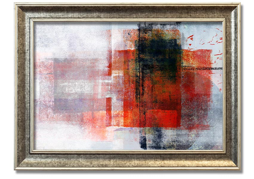 Abstract red square paint roller framed print, showcasing vibrant colors and modern design, ready to hang.