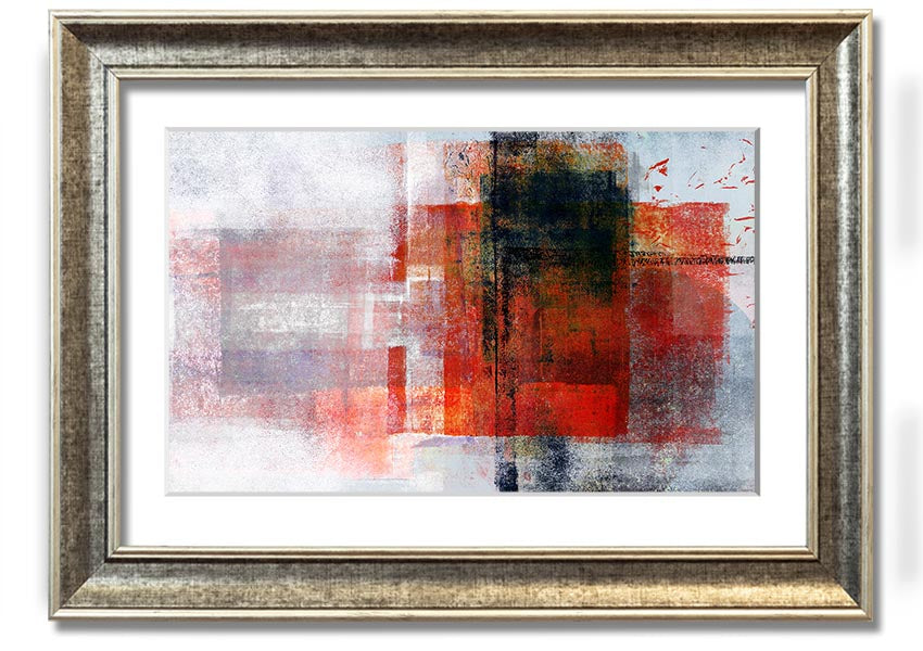 Abstract red square paint roller framed print, showcasing vibrant colors and modern design, ready to hang.