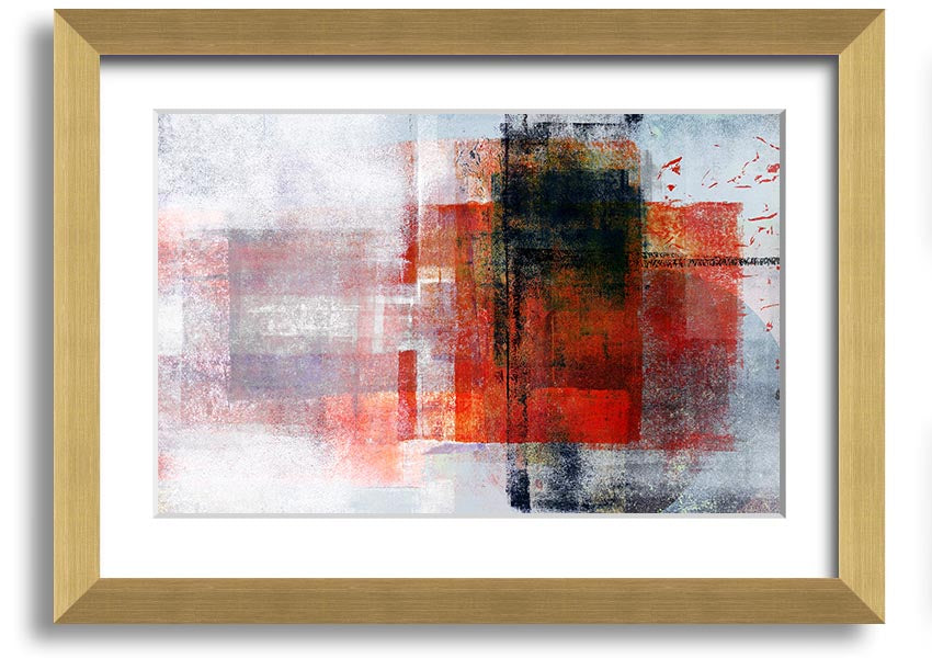 Abstract red square paint roller framed print, showcasing vibrant colors and modern design, ready to hang.