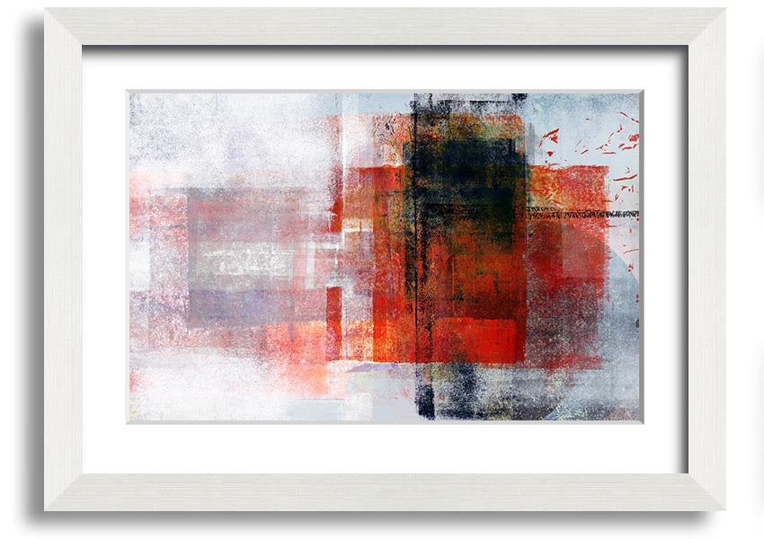 Abstract red square paint roller framed print, showcasing vibrant colors and modern design, ready to hang.