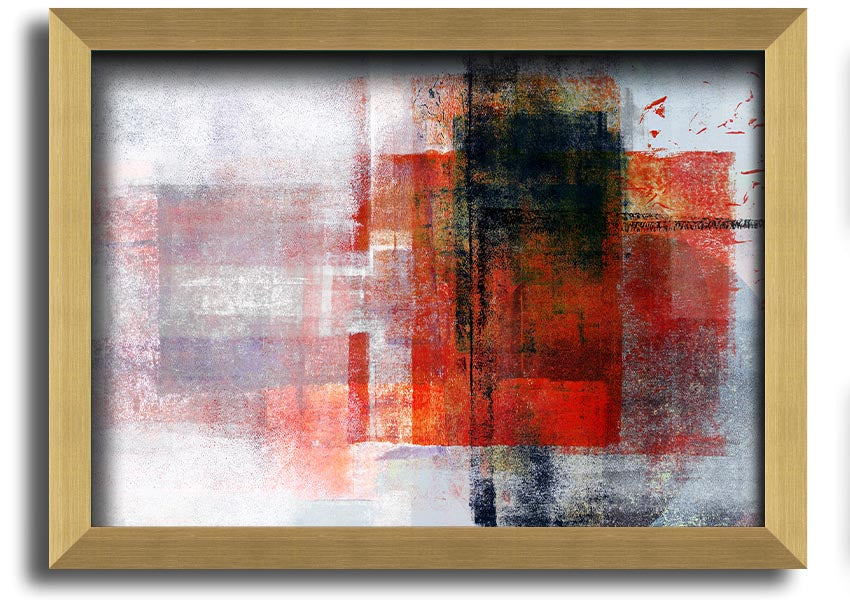 Abstract red square paint roller framed print, showcasing vibrant colors and modern design, ready to hang.