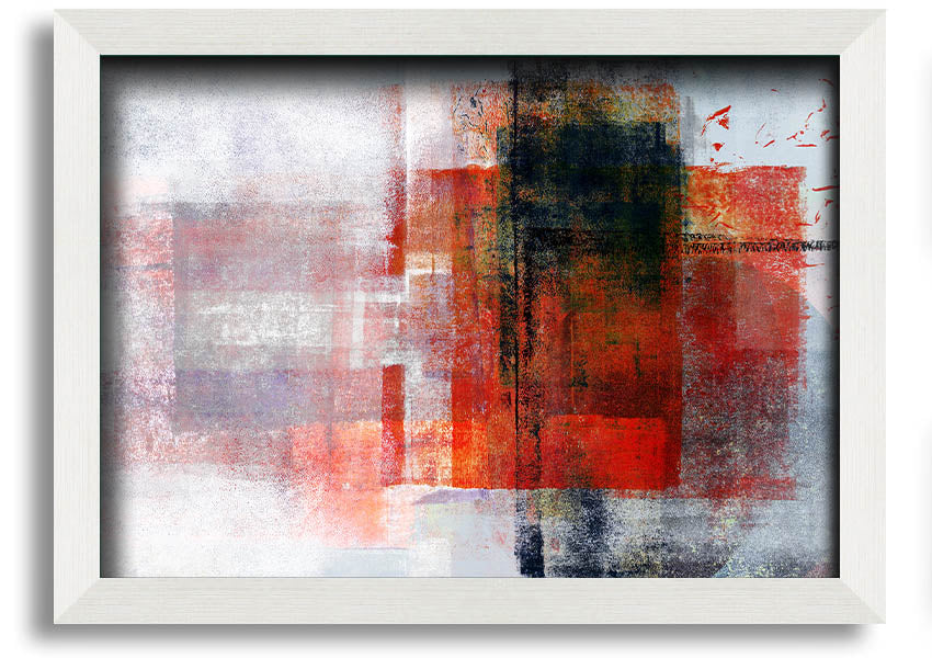 Abstract red square paint roller framed print, showcasing vibrant colors and modern design, ready to hang.