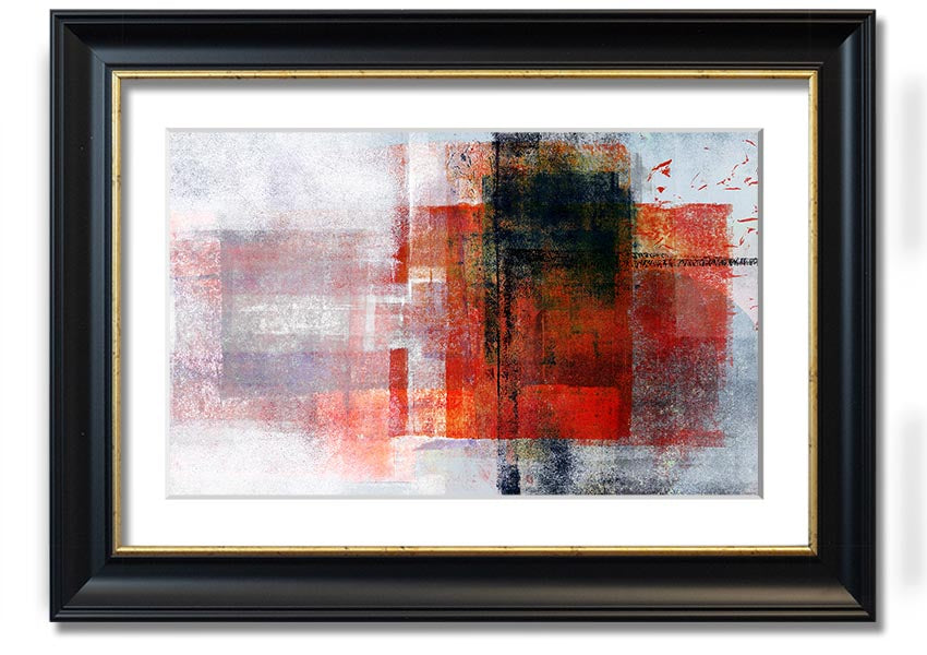 Abstract red square paint roller framed print, showcasing vibrant colors and modern design, ready to hang.