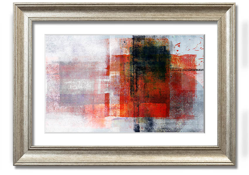 Abstract red square paint roller framed print, showcasing vibrant colors and modern design, ready to hang.