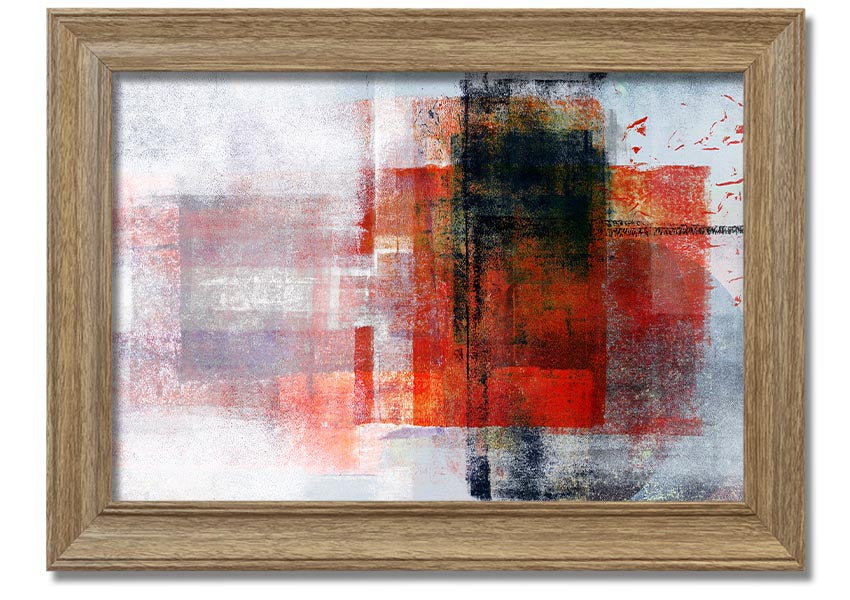 Abstract red square paint roller framed print, showcasing vibrant colors and modern design, ready to hang.