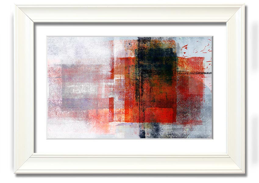 Abstract red square paint roller framed print, showcasing vibrant colors and modern design, ready to hang.