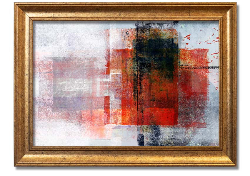 Abstract red square paint roller framed print, showcasing vibrant colors and modern design, ready to hang.