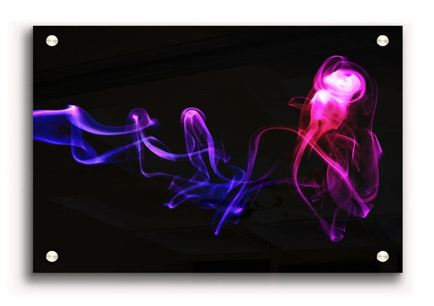 Abstract Smoke acrylic print showcasing fluid smoke patterns on 5mm thick acrylic glass, ready to hang.