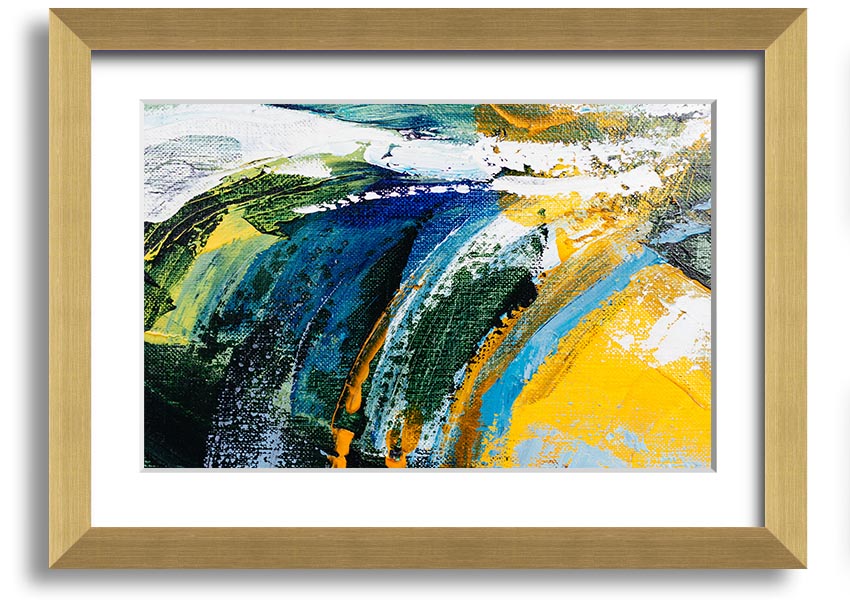 Framed print titled Abstract Strokes Of Nature, showcasing an abstract design inspired by nature, available in various frame colors.