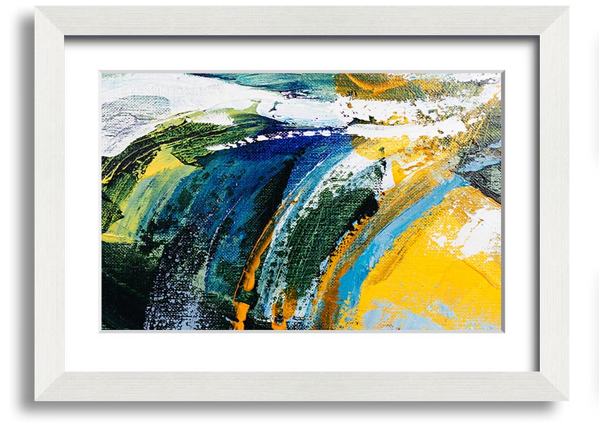 Framed print titled Abstract Strokes Of Nature, showcasing an abstract design inspired by nature, available in various frame colors.