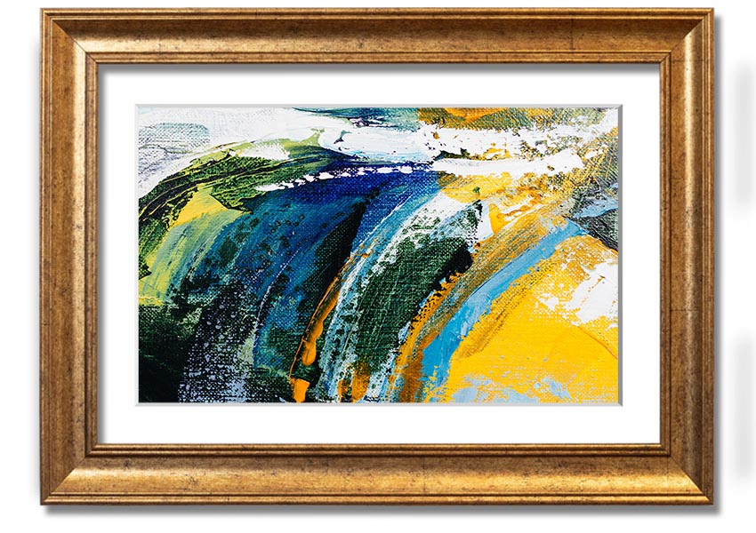 Framed print titled Abstract Strokes Of Nature, showcasing an abstract design inspired by nature, available in various frame colors.