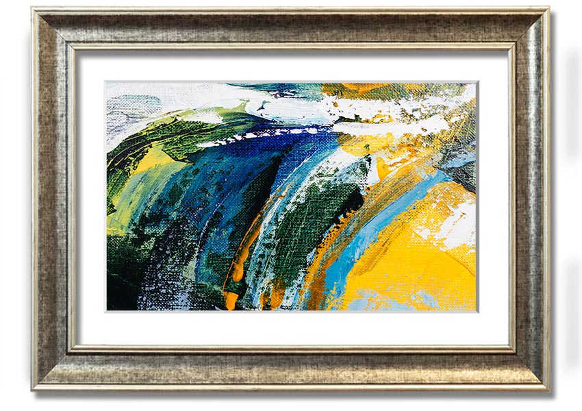 Framed print titled Abstract Strokes Of Nature, showcasing an abstract design inspired by nature, available in various frame colors.