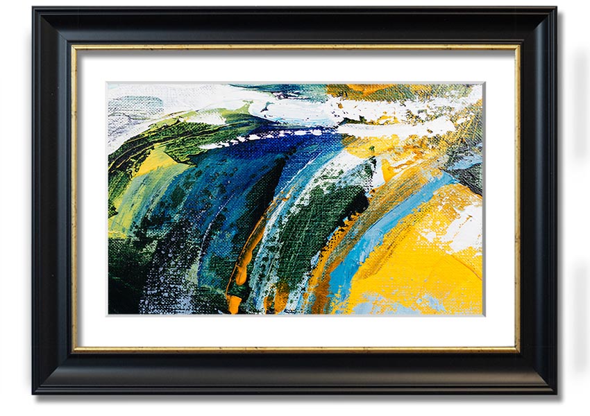 Framed print titled Abstract Strokes Of Nature, showcasing an abstract design inspired by nature, available in various frame colors.