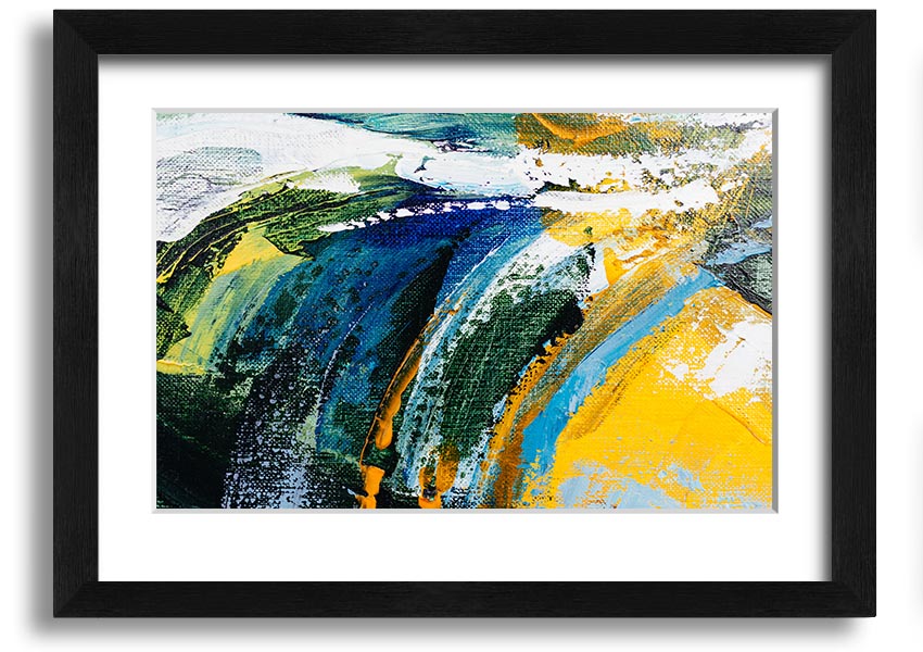 Framed print titled Abstract Strokes Of Nature, showcasing an abstract design inspired by nature, available in various frame colors.