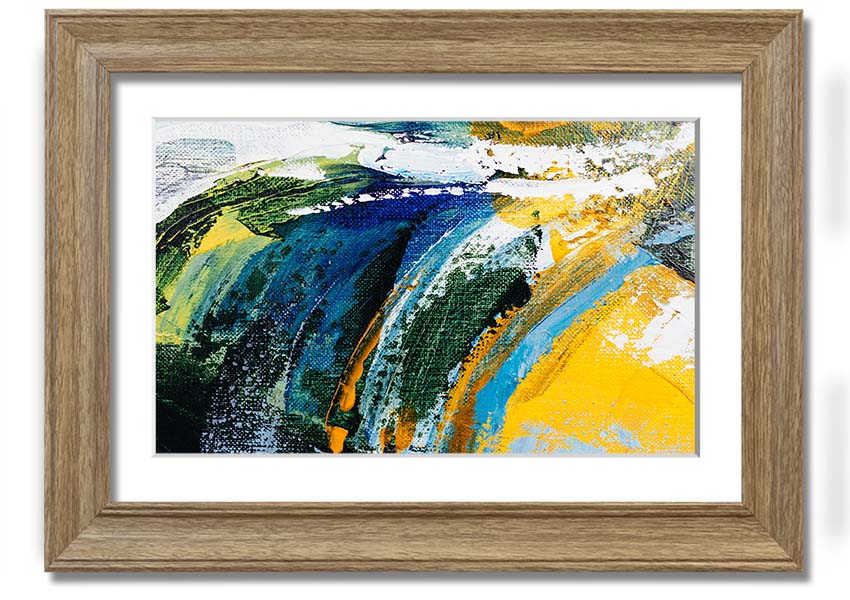 Framed print titled Abstract Strokes Of Nature, showcasing an abstract design inspired by nature, available in various frame colors.