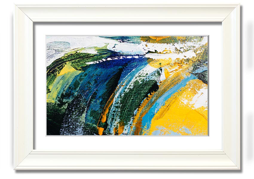 Framed print titled Abstract Strokes Of Nature, showcasing an abstract design inspired by nature, available in various frame colors.