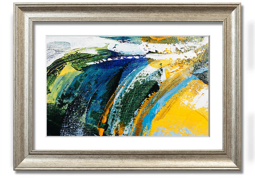 Framed print titled Abstract Strokes Of Nature, showcasing an abstract design inspired by nature, available in various frame colors.