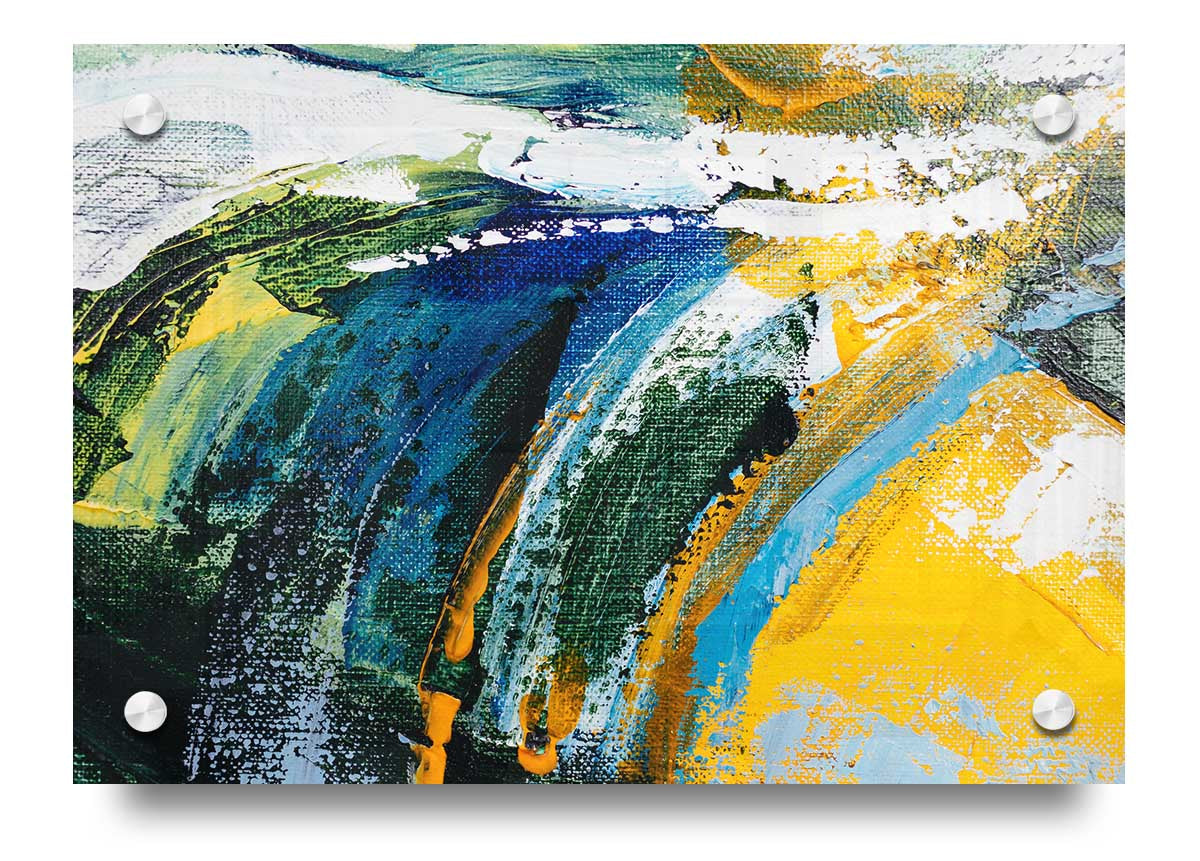 Abstract Strokes Of Nature acrylic print on 5mm thick acrylic glass, showcasing vibrant colors and modern design.