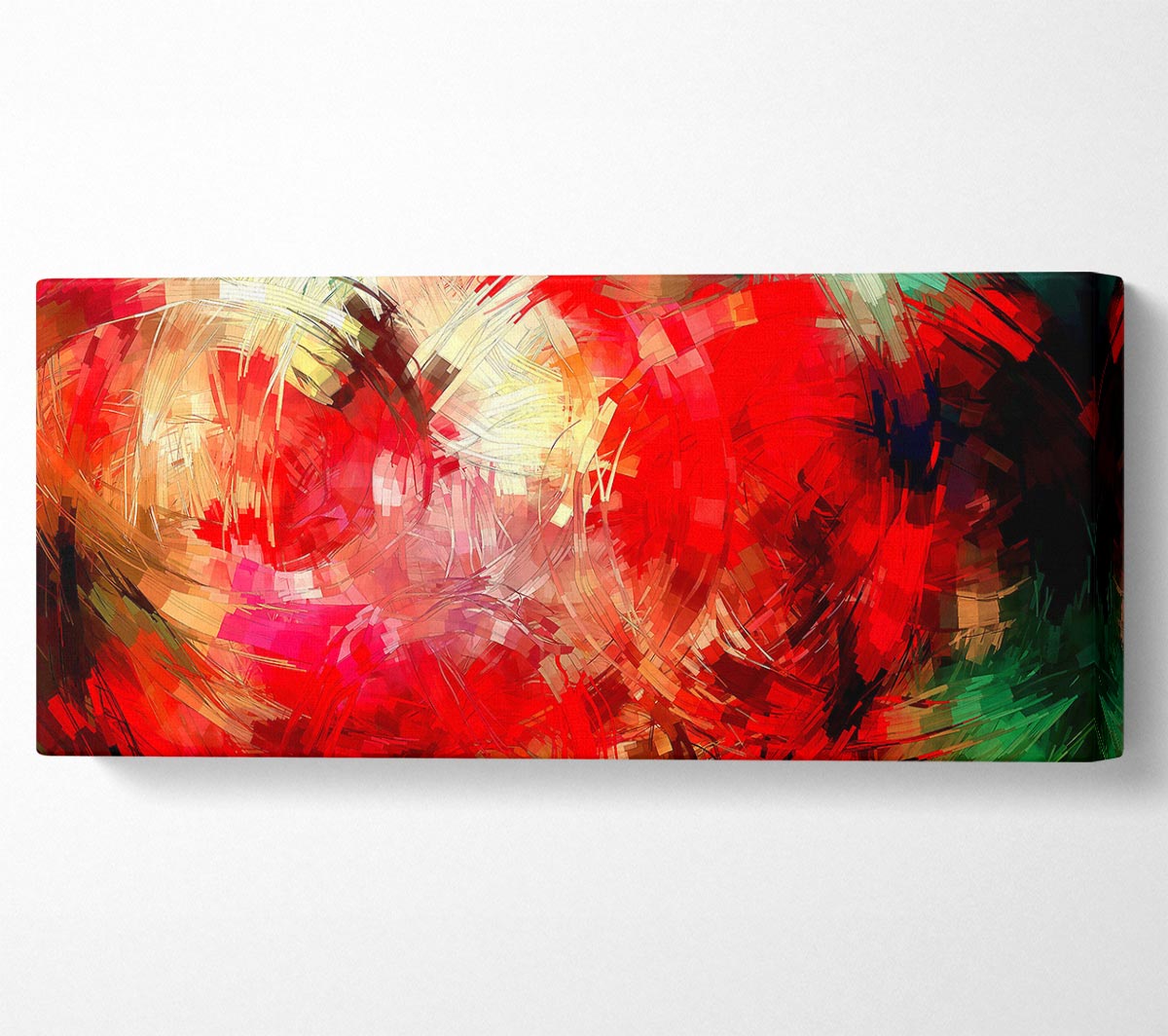 Abstract Swirl Design canvas art mounted on a 44mm box frame, showcasing vibrant colors and modern patterns.