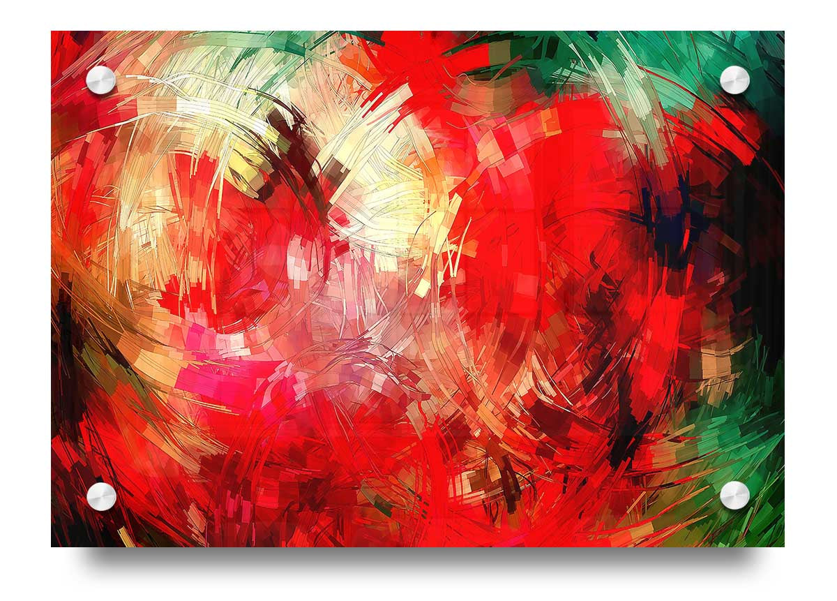 Abstract Swirl Design acrylic print on 5mm thick glass, showcasing vibrant colors and modern art style.