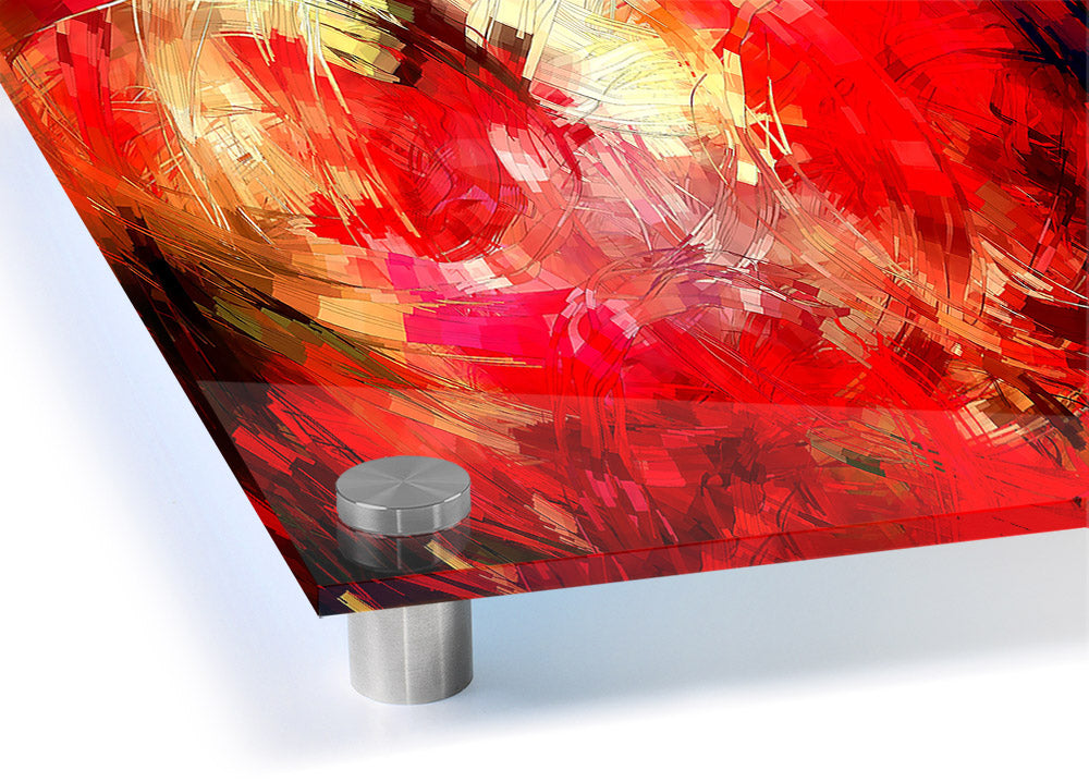 Abstract Swirl Design acrylic print on 5mm thick glass, showcasing vibrant colors and modern art style.