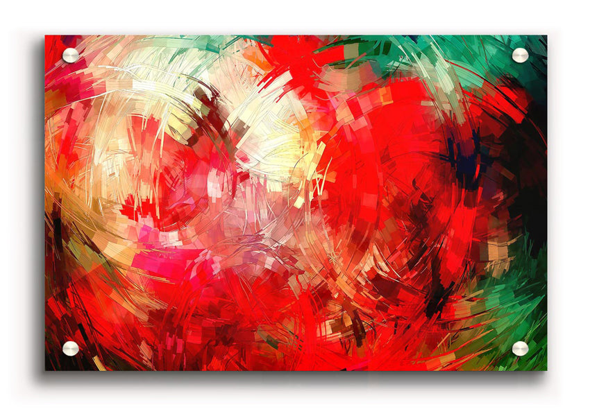 Abstract Swirl Design acrylic print on 5mm thick glass, showcasing vibrant colors and modern art style.