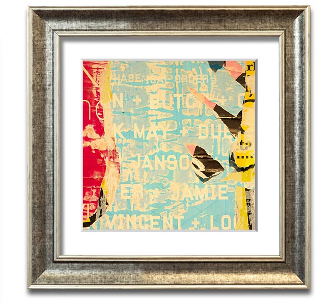 Abstract Textured Text Square Framed Print with multiple frame color options, showcasing a modern abstract design.