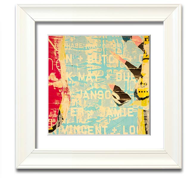 Abstract Textured Text Square Framed Print with multiple frame color options, showcasing a modern abstract design.