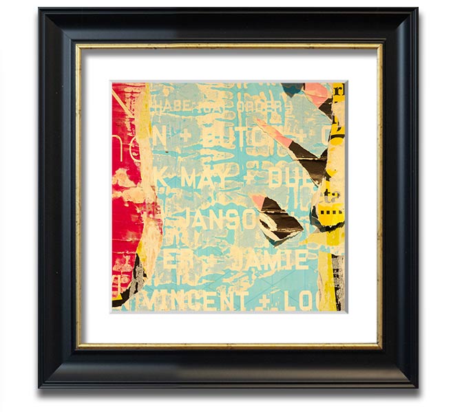 Abstract Textured Text Square Framed Print with multiple frame color options, showcasing a modern abstract design.