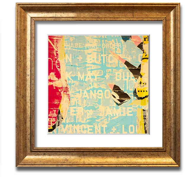 Abstract Textured Text Square Framed Print with multiple frame color options, showcasing a modern abstract design.