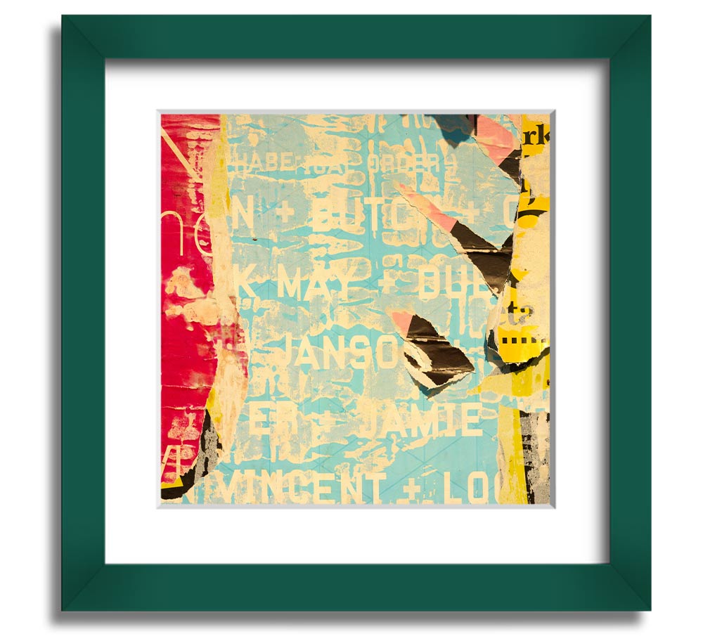 Abstract Textured Text Square Framed Print with multiple frame color options, showcasing a modern abstract design.