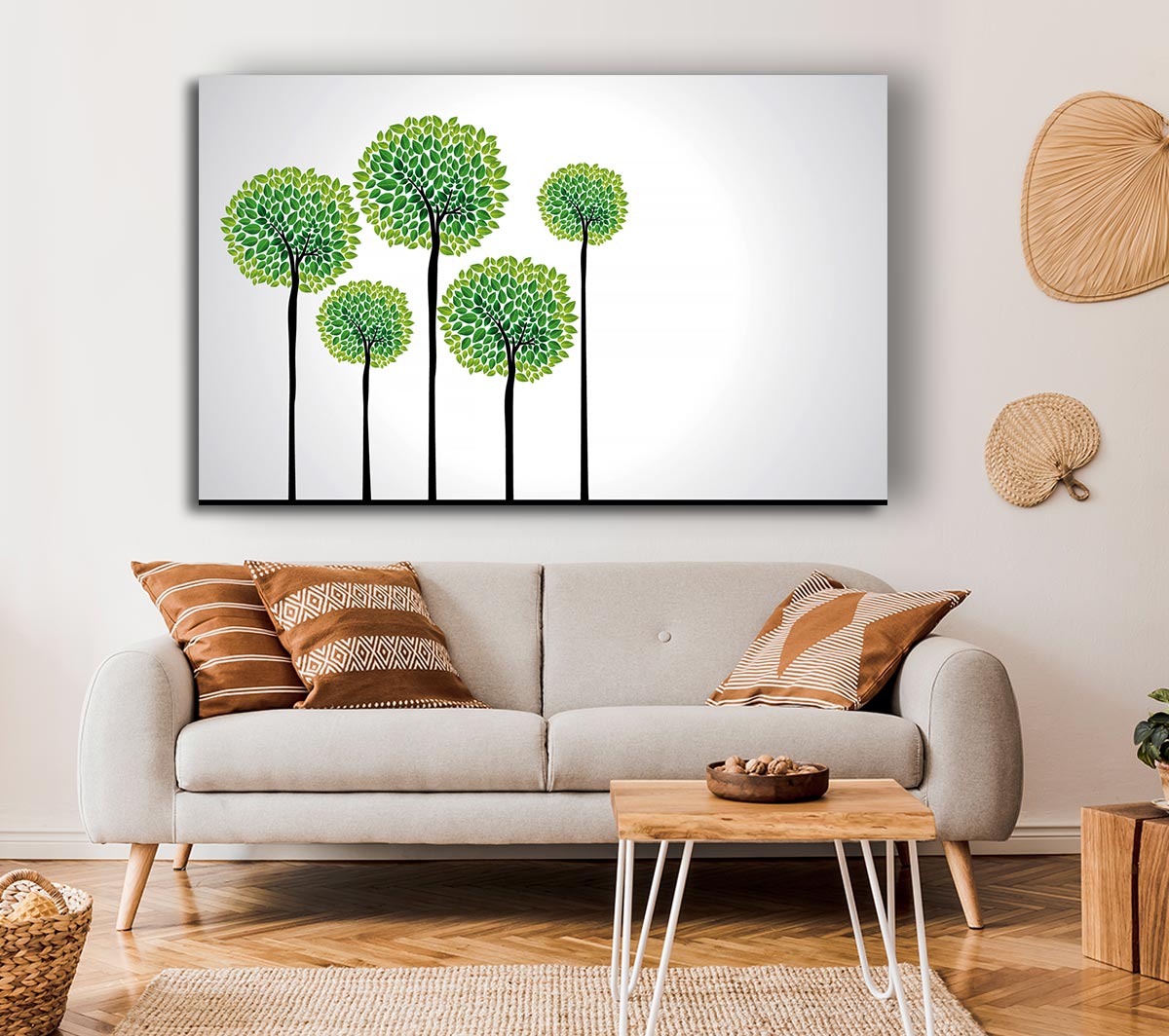 Abstract Trees canvas art featuring a modern design, printed on coated polyester and mounted on a sturdy box frame, ready to hang.