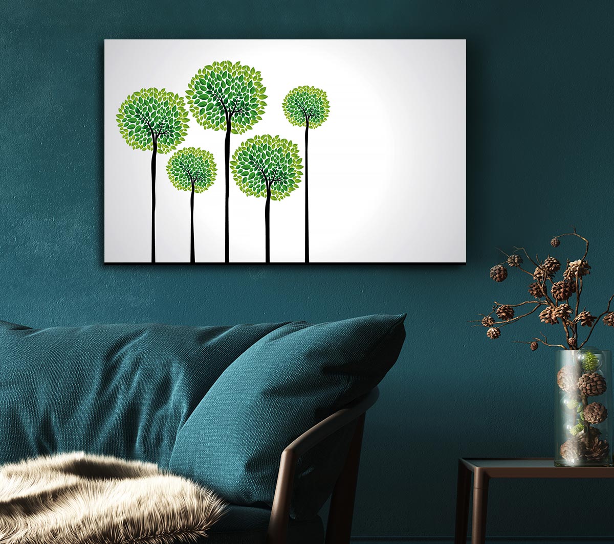 Abstract Trees canvas art featuring a modern design, printed on coated polyester and mounted on a sturdy box frame, ready to hang.