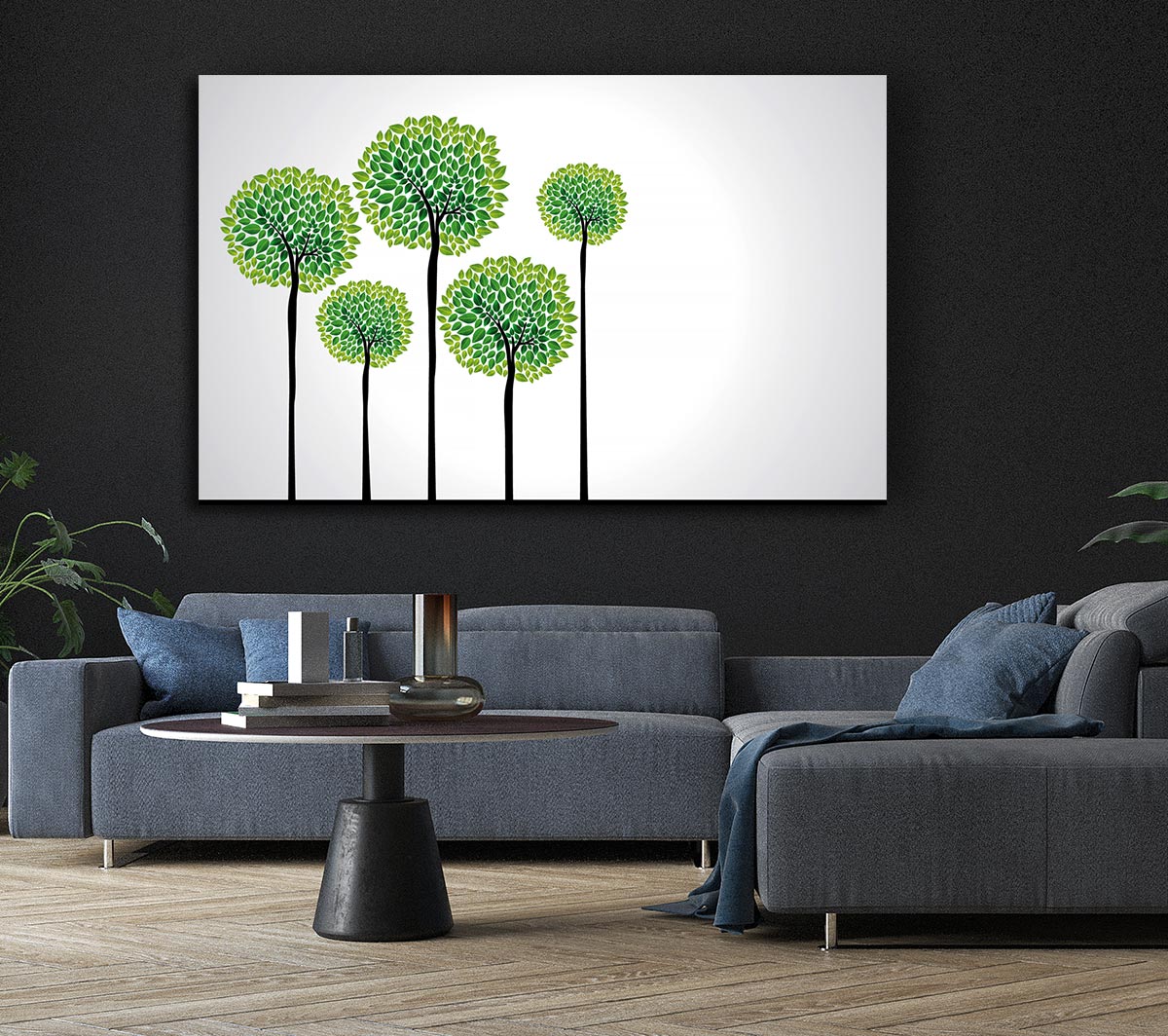 Abstract Trees canvas art featuring a modern design, printed on coated polyester and mounted on a sturdy box frame, ready to hang.