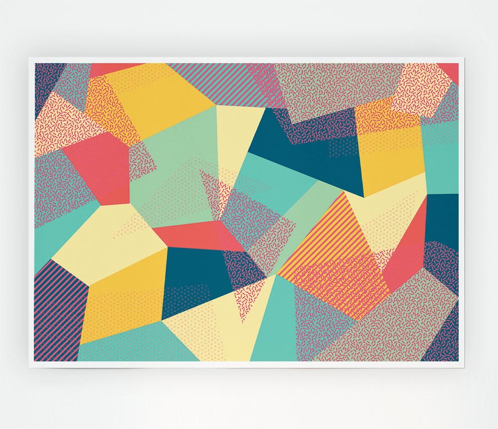 Abstract Triangles canvas poster featuring geometric shapes in vibrant colors, ready for display or framing.